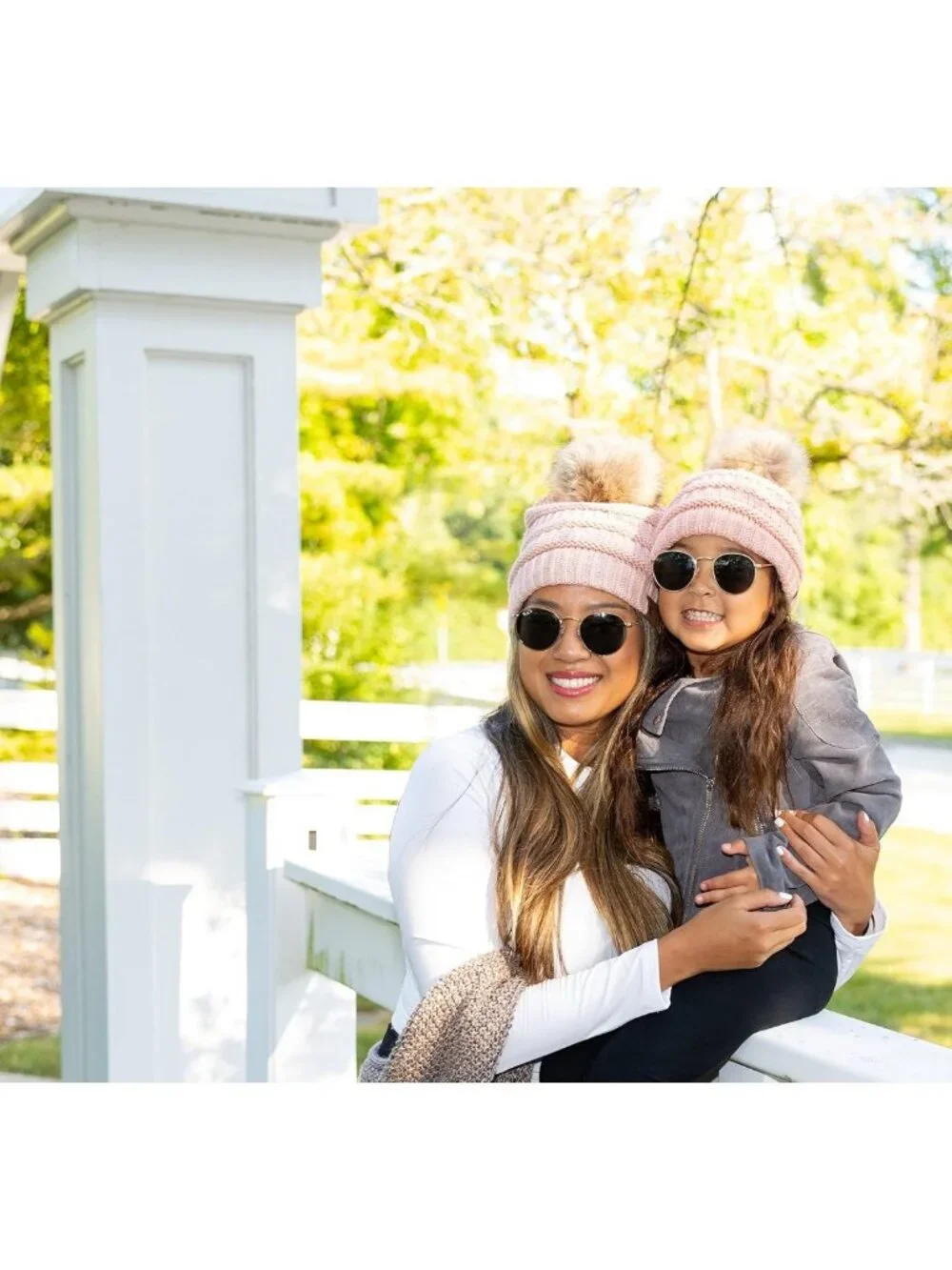 Cozy Knit Mommy & Me Pom Beanies Set - Stylish Winter Hats for Women & Toddlers